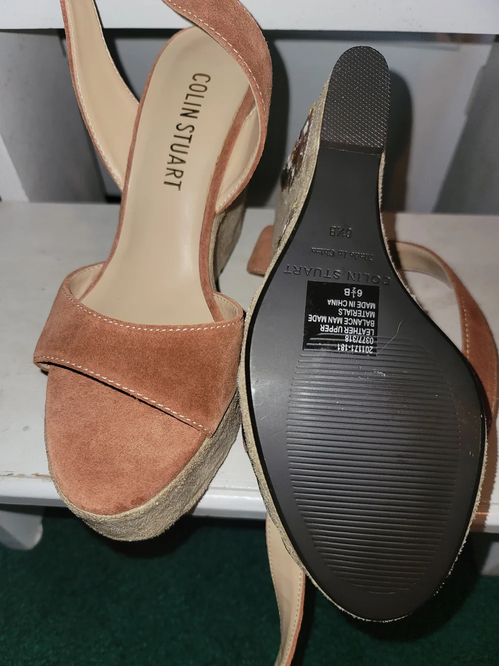 NEW Colin Stuart Brown Suede Embroidered Wedge Sandal - Women